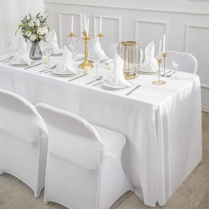 Ascoza 2pack 90x156 Inch White Rectangular Tablecloth 8 Feet Table Cloth in Polyester Fabric for Wedding/Banquet/Restaurant/Parties