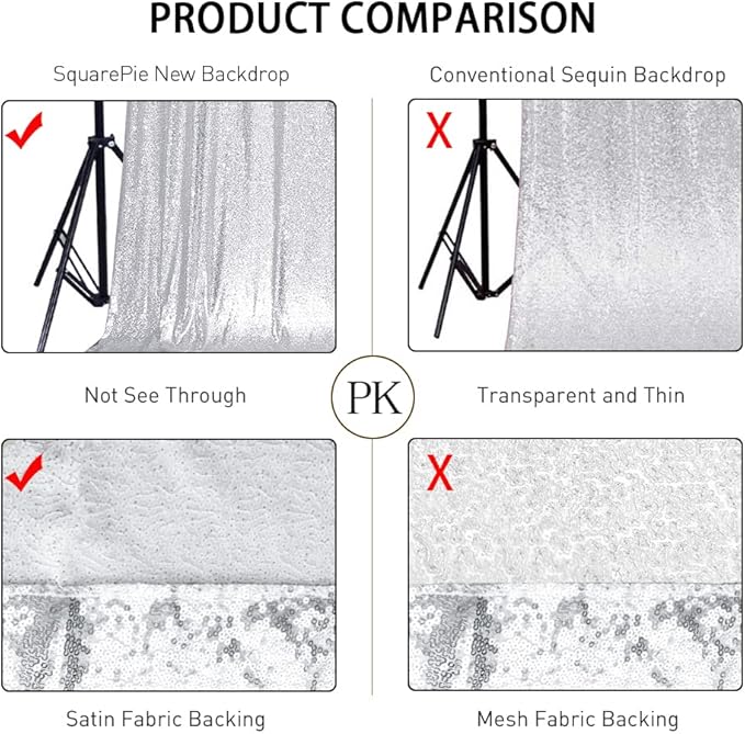 SquarePie Sequin Backdrop Curtain Not See Through Opaque Satin Photography Background for Wedding Patry 5FT x 7FT Silver