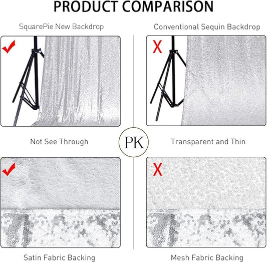SquarePie Sequin Backdrop Curtain Not See Through Opaque Satin Photography Background for Wedding Patry 5FT x 7FT Silver