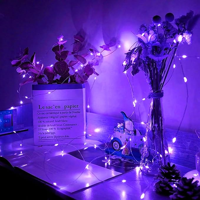 24 Pack LED Fairy Lights Battery Operated 7Ft 20Led Mini String Lights Waterproof Christmas for Mason Jars Bedroom DIY Party Wedding Christmas Decor Purple