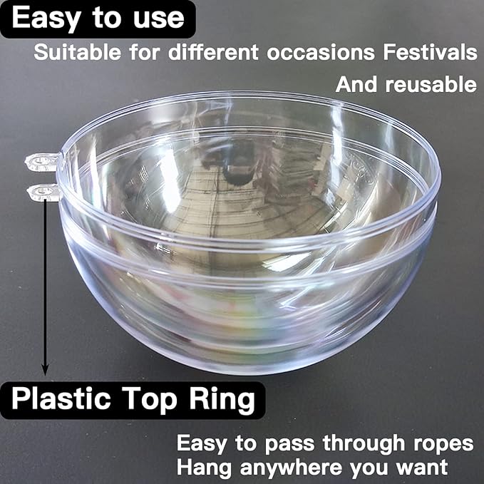 Jishi 10pk Clear Plastic Christmas Ornaments for Crafts Fillable DIY Christmas Ornaments Balls 60mm Acrylic Ornaments for Christmas Tree Decorations, Hanging Christmas Decorations Home Decor Supplies