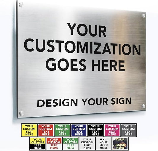 Custom Outdoor Aluminum Signs, Personalized Business Signs, Waterproof Silver Brushed Metal 36x24 In