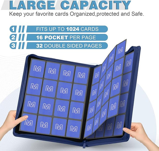 Premium Card Binder 16 Pocket,Trading Card Binder Holds up to 1000+Cards Sturdy Card Collection Album, Card Holder Folders for MTG, TCG, Game Cards & Sports Cards