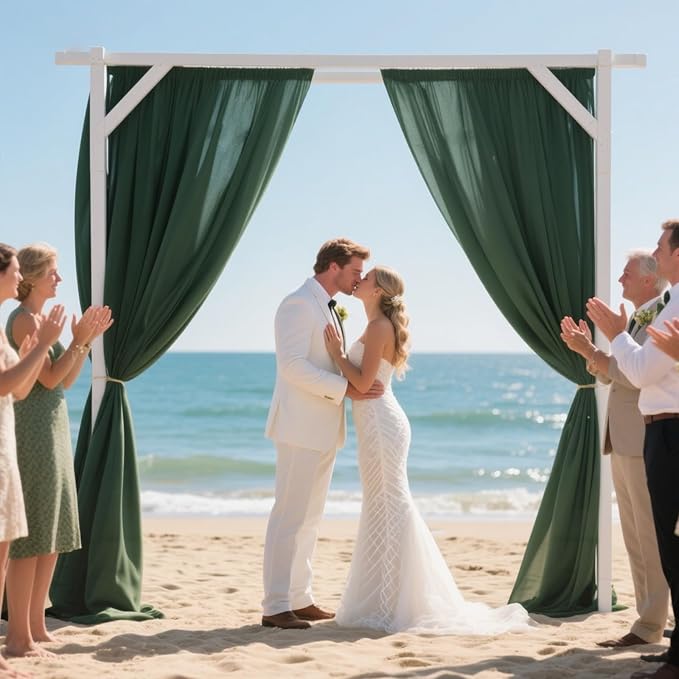 VOK Dark Green Wedding Arch Draping Fabric Chiffon Fabric, 29in x 18Ft 2 Panels Sheer Chiffon Outdoor Curtain for Wedding Ceremony Birthday Party Decoration (Dark Green,2 Panel)