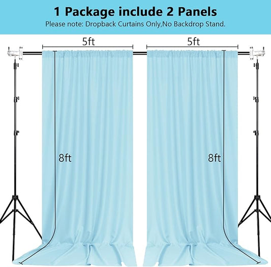 MEETSKY 10x 8 Baby Blue Backdrop Curtain for Baby Shower Parties Rod Pocket Light Blue Curtains Backdrop Drapes Fabric Decoration for Birthday Party Photography 5ft x 10ft,2 Panels
