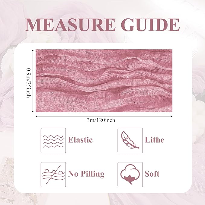 Asee'm 12pcs Cheesecloth Table Runner 120 Inches Long Pink Boho Gauze Cheese Cloth Runner 10FT Rustic Sheer Table Runners for Christmas Wedding Party Baby Shower Spring Easter Decoration