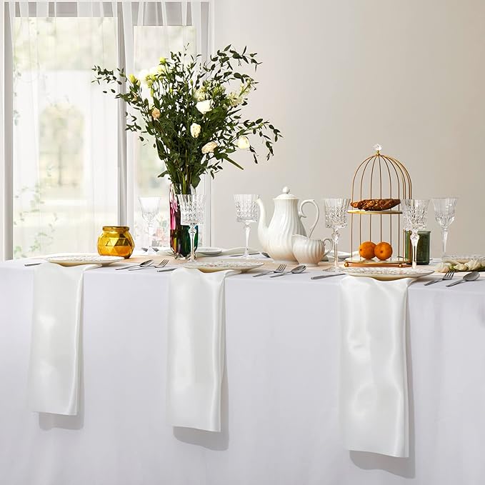 Horbaunal 30 Pack Ivory Satin Napkins 17 x 17 Inch, Square Soft Table Dinner Napkins, Silky Cloth Napkins Table Decoration for Weddings Banquets Parties