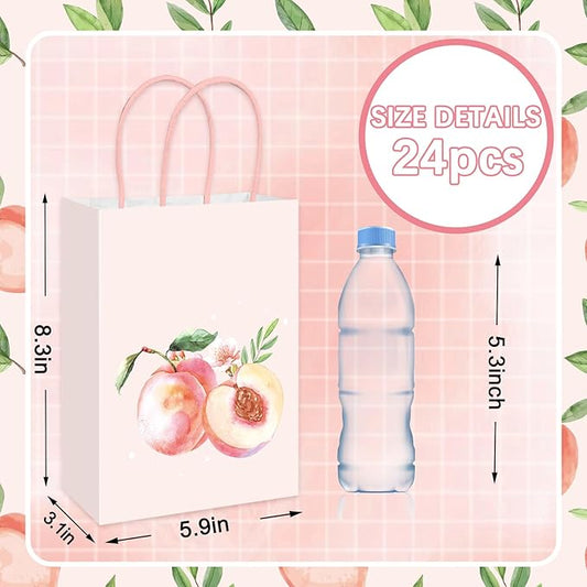 JarThenaAMCS 24Pcs Peach Paper Gift Bag Pink Treat Bags with Handles Candy Goodie Bags for Spring Summer Wedding Birthday Bridal Baby Shower Party Favors Supplies