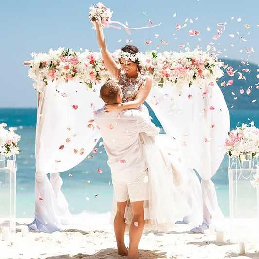 VOK White Wedding Arch Draping Fabric 29in x 18Ft 4 Panels Sheer Chiffon Curtain Drapes Extra Long for Outdoor Wedding Ceremony Birthday Party Decoration