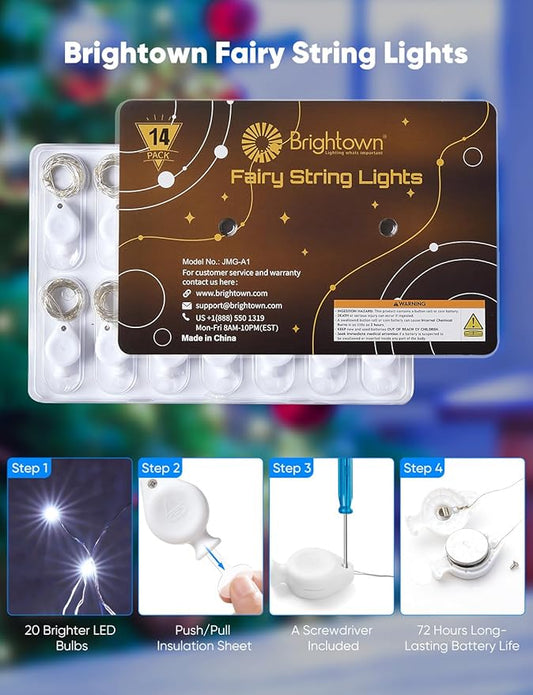 Brightown 24 Pack White LED Fairy Lights Battery Operated String Lights, 7ft 20LED Waterproof Silver Wire String Lights, Firefly Starry Moon Lights for Mason Jars DIY Christmas Wedding Party Bedroom
