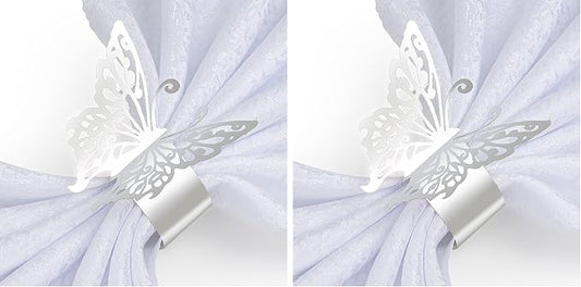 150PCS Butterfly Napkin Rings for Luxury Banquet Style, Reusable Paper Napkin Holders for Wedding Banquet Dinner Table Decor, and Catering Party Services (Silver) (Pack of 2)