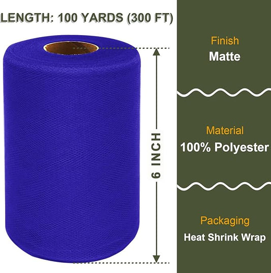 Royal Blue Tulle Fabric Roll 6 Inch X 300 FT (100 Yards) Matte Tulle Ribbon Netting Mesh Spool for DIY Tutu Skirt Wedding Bow Gift Wrapping Baby Shower Christmas Party Halloween Decorations
