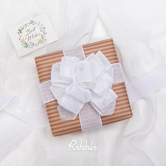 Ribbli White Burlap Wired Ribbon, 1-1/2” Inch x Continuous 20 Yard, White Wired Ribbon for Wreaths,Big Bows,Tree Decoration,Outdoor Decoration