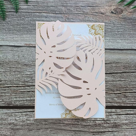 MillaSaw Flower Laser Cut Invitations Pink Plame Invitation Jacket With Envelope, for Wedding Anniversary Birthday Cards Holiday Party Decoration (soft pink)