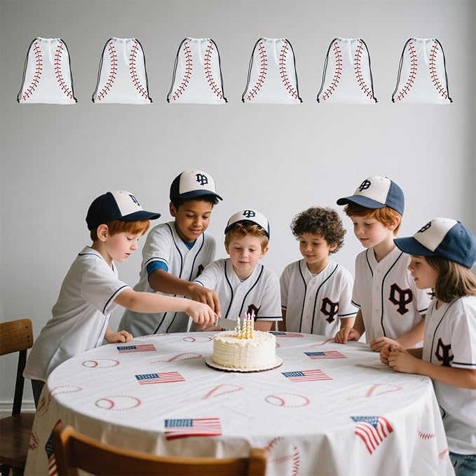 SAOTD 50 Pack Baseball Goodie Bags 7.87x9.84 inch (20x25 cm), Party Fvors Gift Treat Snack Bags, Baseball Drawstring Bag for Boys Girls Birthday Sports Theme Party Supplies