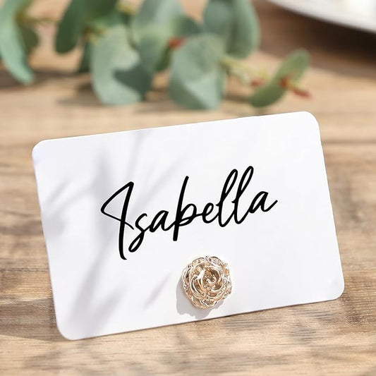 UNIQOOO 24Pcs Decorative Rose Floral Place Card Holders Bulk, Luxury Gold Metal Name Card Stands Set, for Wedding Table Setting, Business Card, Name Tag, Party Food Labels