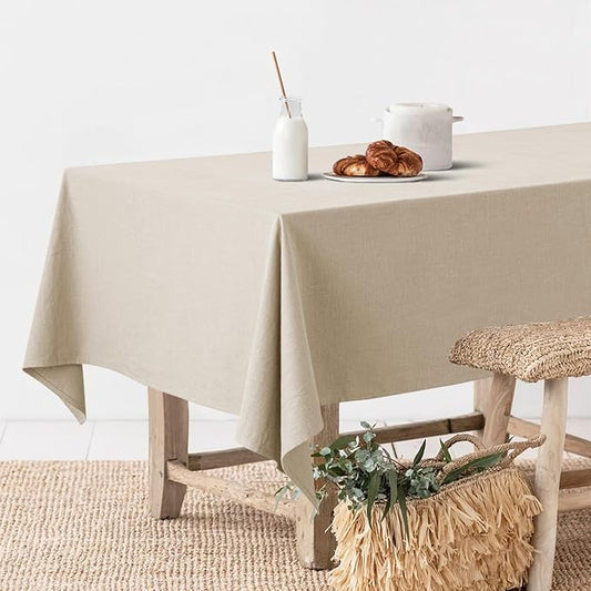 MIULEE Natural Linen Cotton Blend Tablecloth Rectangle, Luxury Waterproof Stain Resistant Durable Farmhouse Oblong Table Cloth for Dining Party Christmas Weddings Birthday, 52 x 70 inch, Ivory Cream