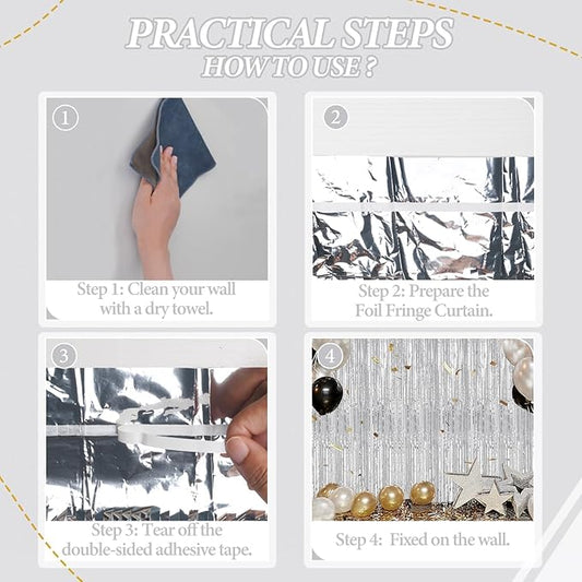 3 Pack Foil Fringe Backdrop - Silver Shiny Tinsel Curtains for Party Decoration/Photo Booth Props - 3.3x8.2 FT Metallic Foil Backdrop for Birthday, Wedding, Graduation, Christmas.