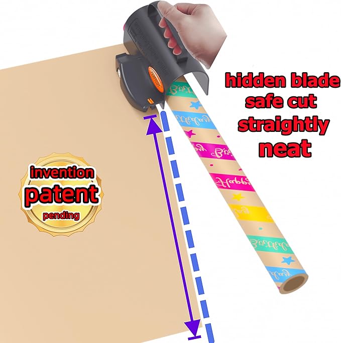 Wrapping Paper Cutter with 3 Replaceable Blade Sets for Birthday Paper Gift Wrapping Paper Roll Cutter and Christmas Wrapping Paper Cutter Tool Tube Holder Slidding Slicing.