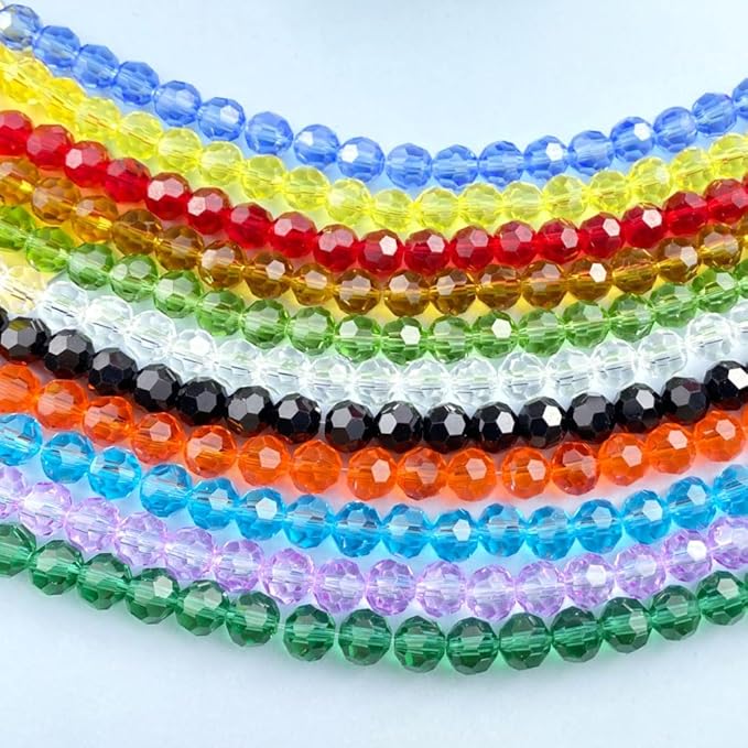 200 PCS 6mm Crystal Glass Beads Round Multiple Faceted Loose Spacer Glass Beads for DIY Handcrafte Bracelet Necklace Earring Jewelry Making(Light Sapphire)