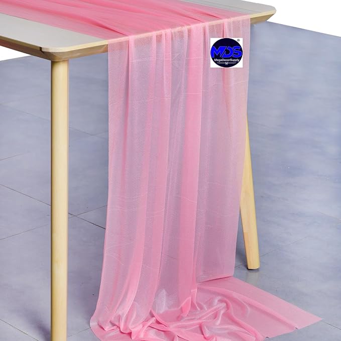 MDS 20 Pack 10ft Chiffon Table Runner 29 x 120 Inches Sheer Wedding Runner Romantic Rustic Table Runner for Wedding Decorations, Birthday Parties, Bridal Shower Party Arch Decor - Coral