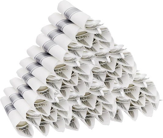 Supernal 60 Pack Pre-Rolled Silver Plastic Cutlery Heavy Duty Wrapped Silverware Disposable Premium Silver Plastic Silverware Forks and Spoons for Halloween Thanksgiving Christmas