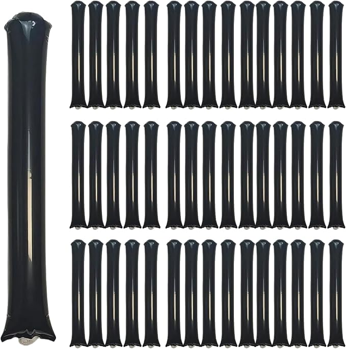 48pcs Round Head Boom Sticks Thunder Sticks Cheering Sticks Team Spirit Plastic Cheerleading Spirit Stick Clapper Inflatable Noise Maker Sports Supply (Black)