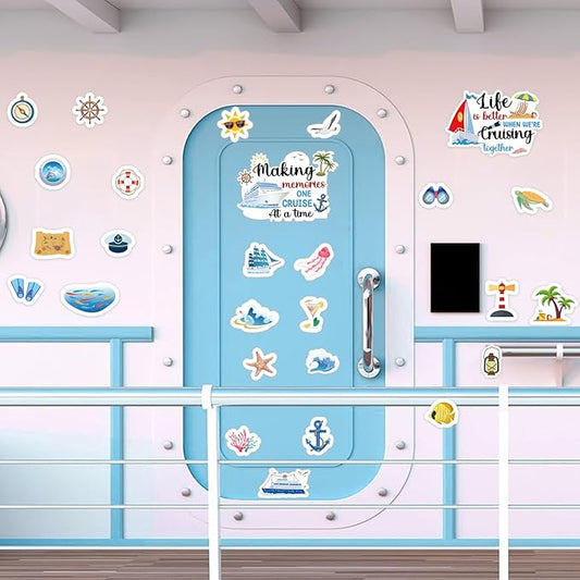 Cruise Door Decorations Magnetic, 27 Pcs Large Nautical Cruise Ship Magnets for Door Funny Carnival Sea Navigation Door Magnets for Door Decorations Fridge Car Cabin Party Supplies