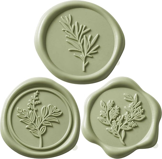 Sage Green Wax Seal Stickers (60 Pcs, 3 Designs in 1 Pack) Premium Envelope Seal Stickers Wedding Invitation Envelopes, Adhesive Wax Seals Perfect for Seating Chart, Gift Wrapping