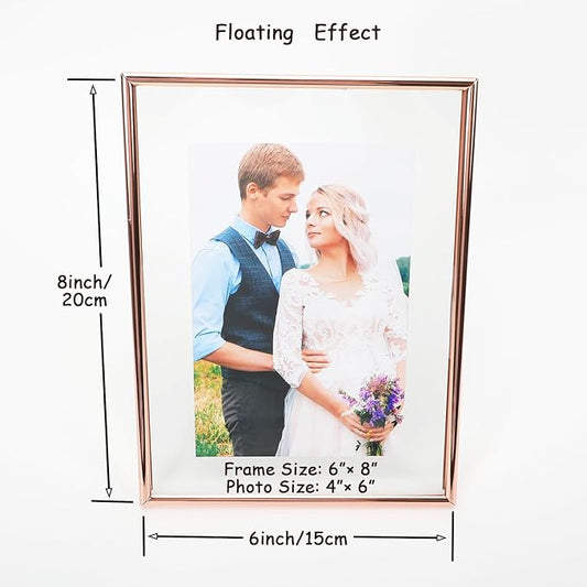 6"x8" Rose Gold Heart Floating Frame, For Picture 5x7,4x6,3x5, Tabletop Shelf Photo Frame, Classy For Thanksgiving, Home or Wedding Decoration