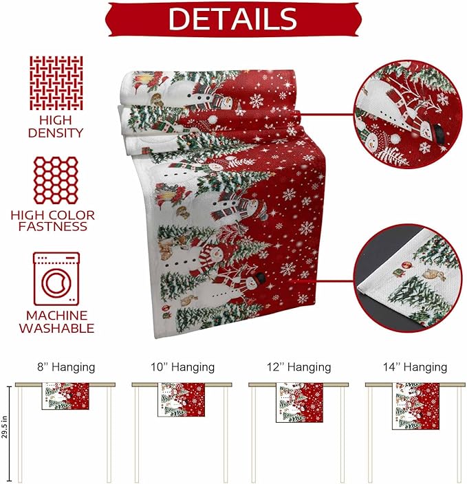 Christmas Snowman Cotton Linen Table Runner for Dining Kitchen, Xmas Tree White Snowflakes Winter Wedding Outdoor Party Tablerunners Decoration, Dresser Scarf Coffee Tablecloth Runners 13x36 Inches