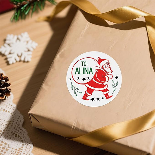 callie Personalized Christmas Stickers - Custom Name, 1.97 Inch Santa Deer Design Waterproof Merry Christmas Stickers Labels for Envelopes Seals Crafts Cards Gifts (30PCS)
