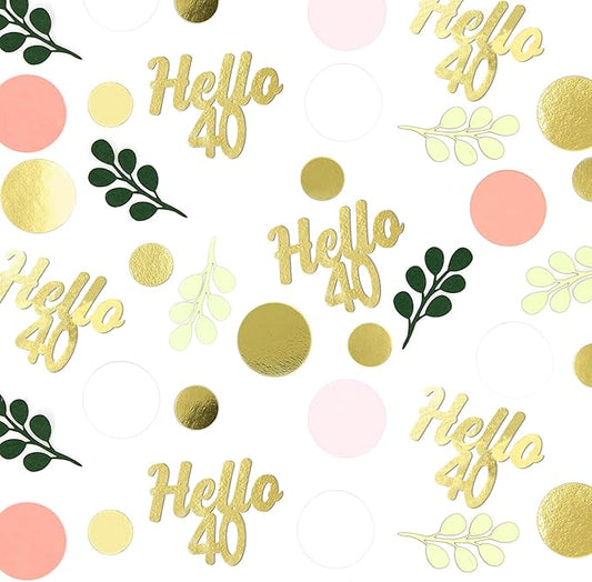 300PC 40TH Birthday Confetti for Table Pink and Sage Green Happy 40TH Birthday Decorations for Women Dots Hello 40 Confetti Scatters Forty Party Decor Supplies