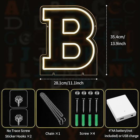 Light Up Letters B, Led Marquee Letter Lights Neon Sign, 13.9" Height Decorative Lighted Alphabet Number, Battery/USB Powered Led Letters Lights for Wedding, Birthday, Party, Christmas or Home Decor