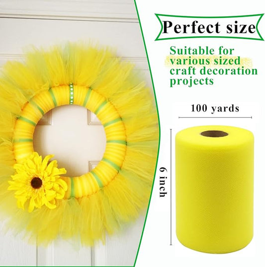 Yellow Tulle Fabric Rolls 6 Inch by 100 Yards (300 feet) Fabric Spool Tulle Ribbon for DIY Yellow Tutu Bow Baby Shower Birthday Party Wedding Halloween Decorations Christmas Craft Supplies