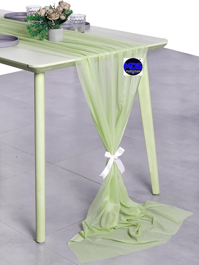 MDS Halloween Chiffon Table Runner - 20 Pack, 29 x 170 Inches, 14ft Each - Sheer Spooky Table Runners for Haunted House Parties, Trick-or-Treat Tables, Witchy Décor, Wedding & Events - Sage Green