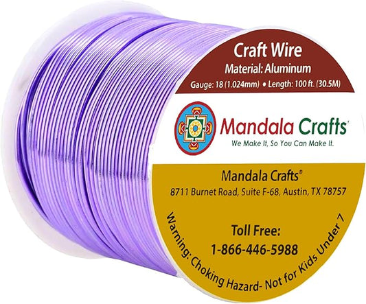 Mandala Crafts 18 Gauge Anodized Aluminum Craft Wire for Jewelry Making - 100 FT Colored Flexible Lavender Wire - Bendable for Bonsai Armature Crafting Sculpting