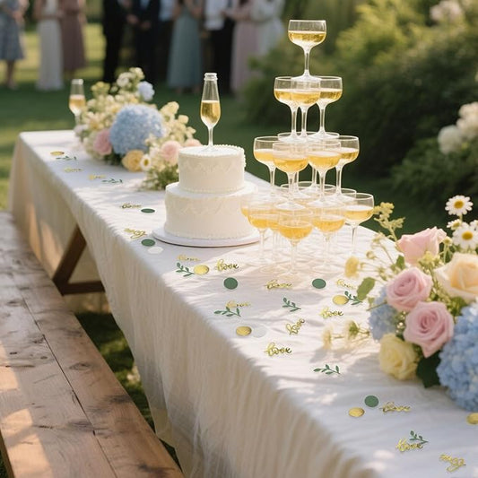 200 Pcs Gold Glitter Wedding Table Confetti, Greenery Eucalyptus, Bridal Shower Decorations, Gold Love Confetti, Engagement Party Scatters