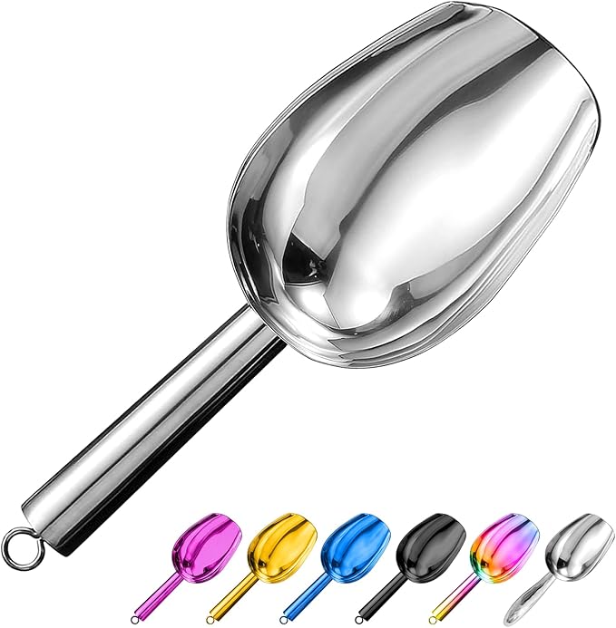 Metal Ice Scoop 3 Oz, Small Stainless Steel Ice scooper for Ice Maker Ice Bucket Kitchen Freezer Bar Party Wedding, Multipurpose for Coffee Bean,Flour Scoop,Dog Food Scoop (3 OZ-Silver)