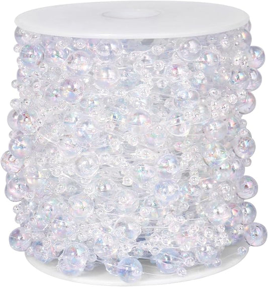 98FT Pearl Beads String Garland, 8mm 3mm Iridescent Faux Pearl Beads Roll Strand Bulk for Wedding Party Flower Christmas Decoration DIY Craft