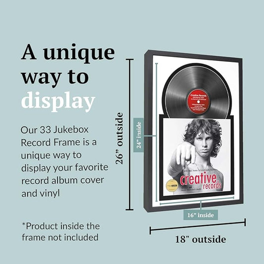 Creative Picture Frames 16" x 24" Jukebox Vinyl Frame Display with Double Double White-Black Matting, LP Record Album Frame for Wall Decor, White/Black, 1 Count