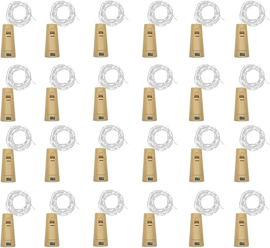Wine Bottle Lights with Cork, Battery Operated 24 Pack 20 LED Cork Shape Silver Wire Fairy Mini String Lights(No Bottles) for DIY, Party, Decor, Christmas, Halloween,Wedding (24, Cool White)