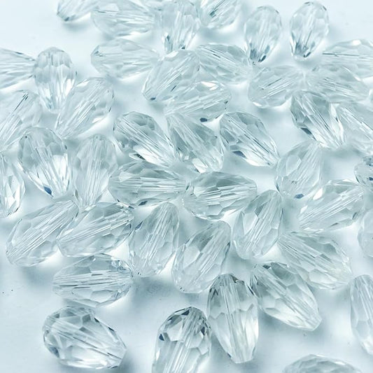 130pcs 6x8mm Teardrop Crystal Glass Beads Vertical Hole Faceted Glass Teardrop Spacer Beads for Bracelets Necklace Earring DIY Jewelry Making Craft(Transparent)