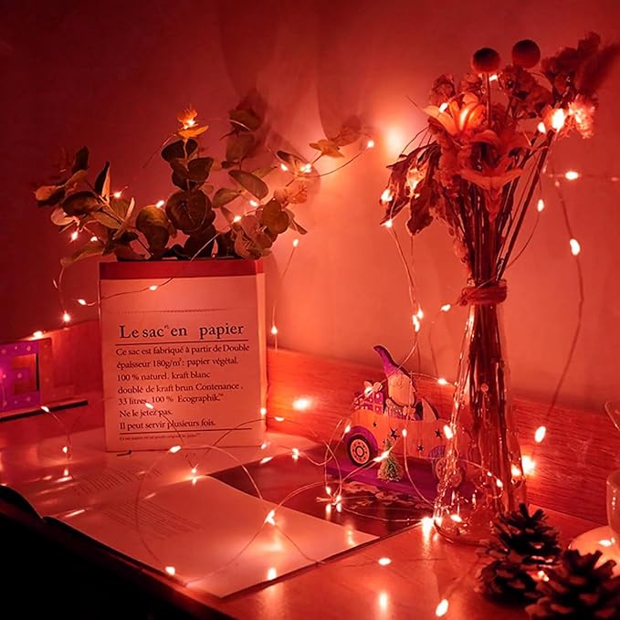 50 Pack Red Fairy Lights 7Ft 20 LED Twinkle String Lights 3 Modes Battery Operated Waterproof Firefly Starry for Mason Jar Party Wedding Christmas Valentines Day Table Centerpieces