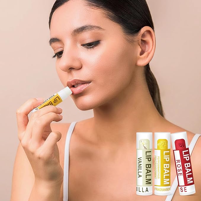 DMSKY Natural Lip Balm Bulk 60 Pack, Moisturizing Lip Balm with Vitamin E and Coconut Oil, Lip Care Product for Chapped Lips-12 Flavors