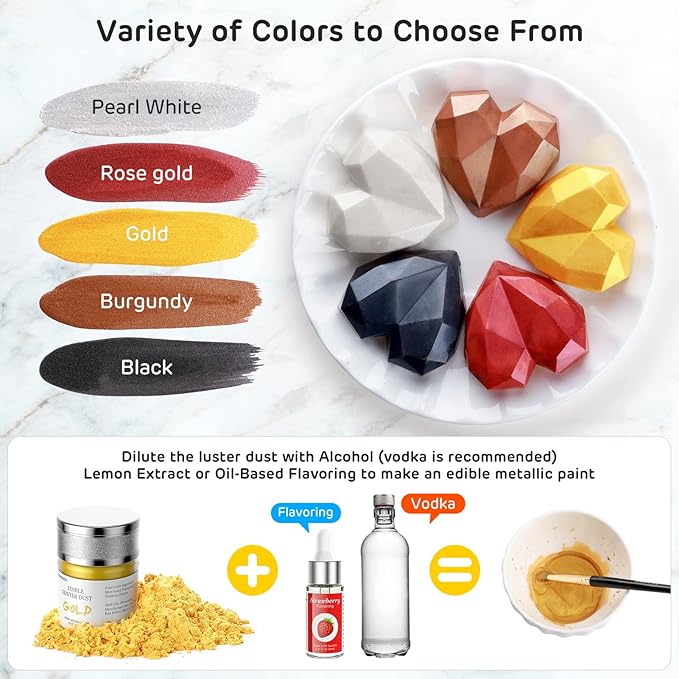 Nomeca Edible Luster Dust, 8 Grams Food Grade Cake Dust Metallic Shimmer Christmas Food Coloring Powder for Cake Decorating, Baking, Fondant, Gumpaste, Chocolate, Candy, Drinks, Cookies - Black