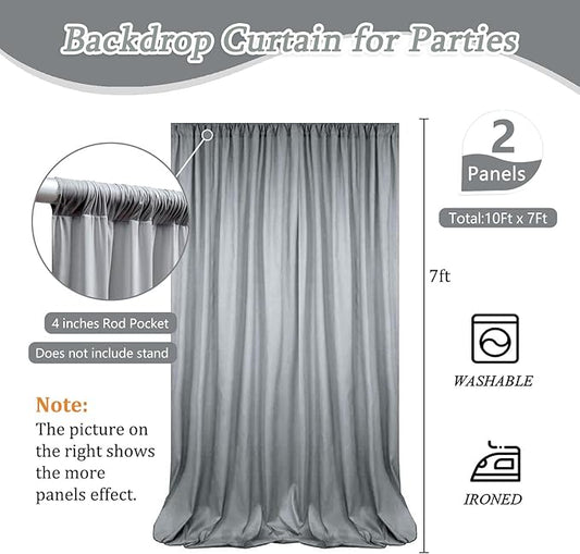 10 x 7 Feet Grey Backdrop Curtain for Partie, Background Curtains for Photoshoot, Birthday, Wedding, Halloween, Thanksgiving, Christmas Day, New Year Party Decorations 5Ft x 7Ft, 2 Panels
