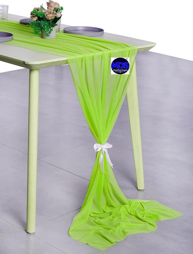MDS Halloween Chiffon Table Runner - 5 Pack, 29 x 170 Inches, 14ft Each - Sheer Spooky Table Runners for Haunted House Parties, Trick-or-Treat Tables, Witchy Décor, Wedding & Events - Parrot Green