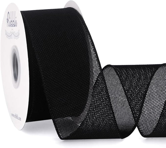 Ribbli Black Burlap Wired Ribbon, 2-1/2” Inch x Continuous 20 Yard, Black Wired Ribbon for Wreaths,Big Bows,Tree Decoration,Outdoor Decoration