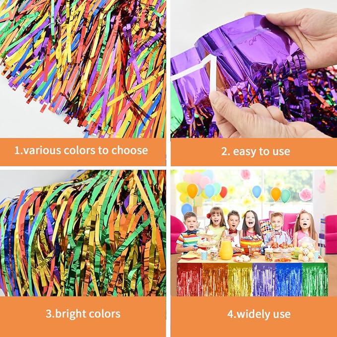 BEISHIDA 2 Pack Red Table Skirts Party Decorations Metallic Tinsel Foil Fringe Decors for Rectangle and Round Table Birthday Valentines Chinese New Year Graduation Congrats 2025 Party